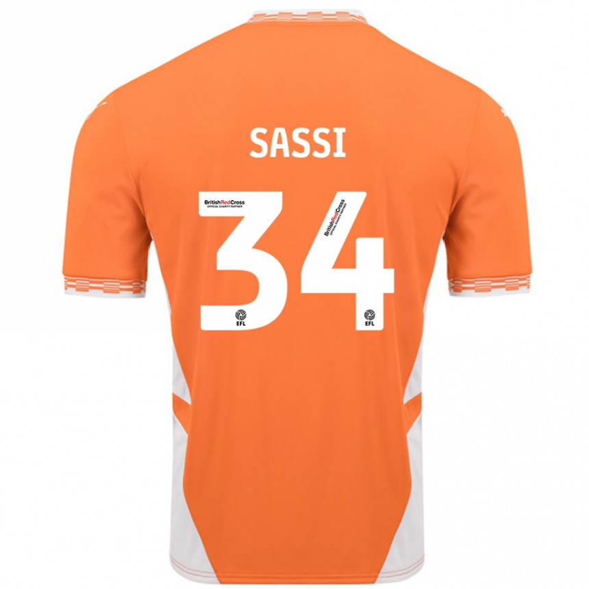 Kids Football Dan Sassi #34 Orange White Home Jersey 2024/25 T-Shirt