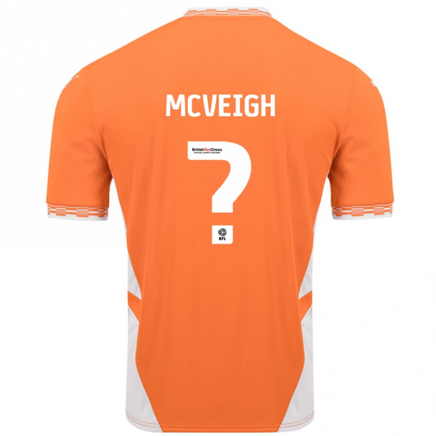 Kids Football Conor Mcveigh #0 Orange White Home Jersey 2024/25 T-Shirt