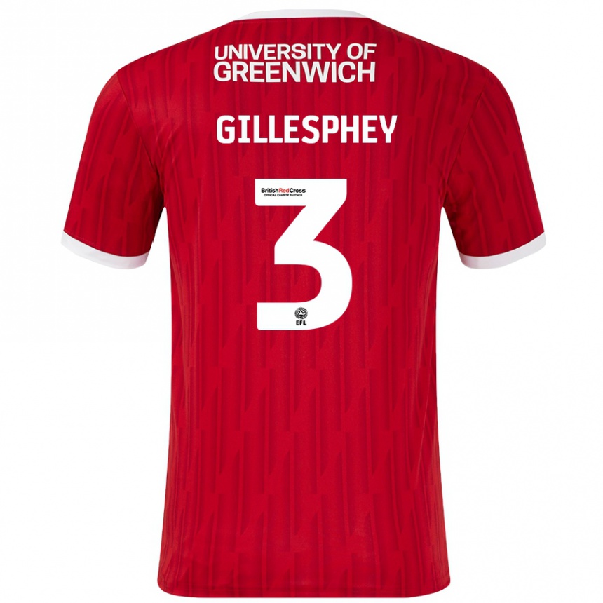 Kids Football Macaulay Gillesphey #3 Red White Home Jersey 2024/25 T-Shirt