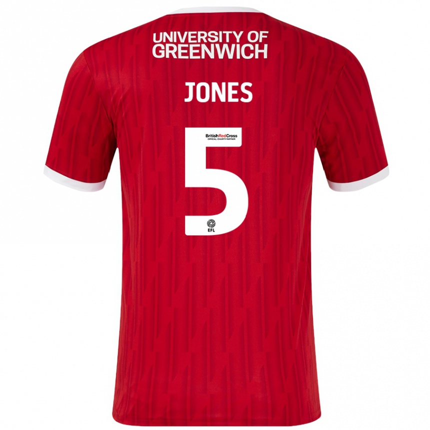 Kids Football Lloyd Jones #5 Red White Home Jersey 2024/25 T-Shirt