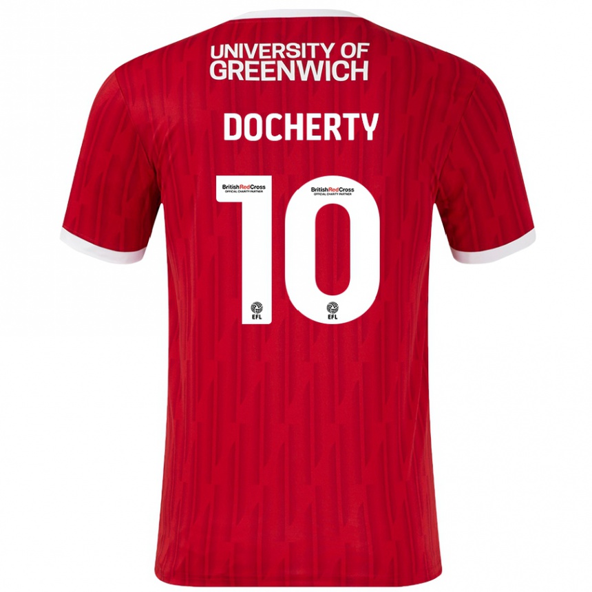 Kids Football Greg Docherty #10 Red White Home Jersey 2024/25 T-Shirt