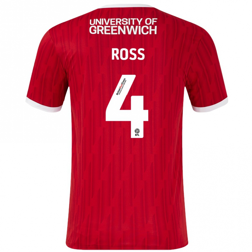 Kids Football Mia Ross #4 Red White Home Jersey 2024/25 T-Shirt