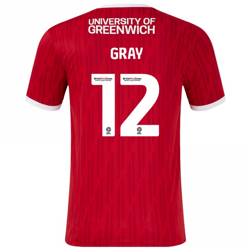 Kids Football Jessica Gray #12 Red White Home Jersey 2024/25 T-Shirt