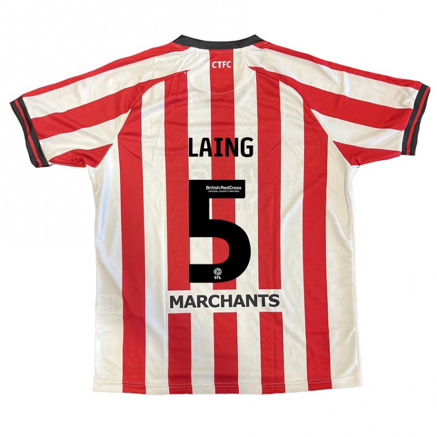 Kids Football Levi Laing #5 Red White Home Jersey 2024/25 T-Shirt