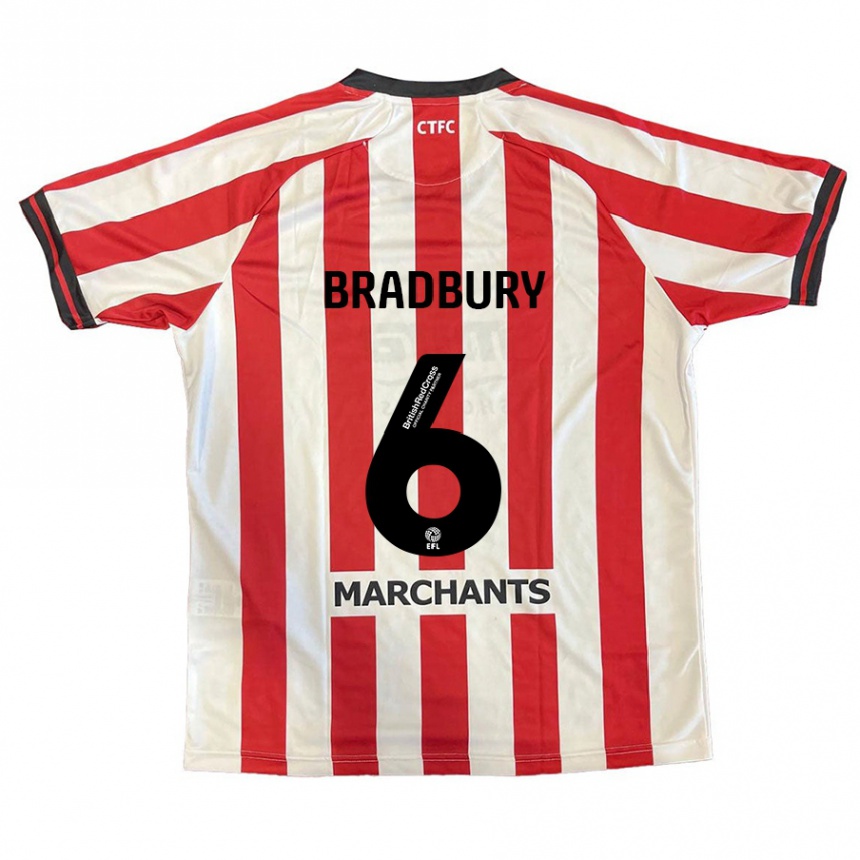 Kids Football Tom Bradbury #6 Red White Home Jersey 2024/25 T-Shirt