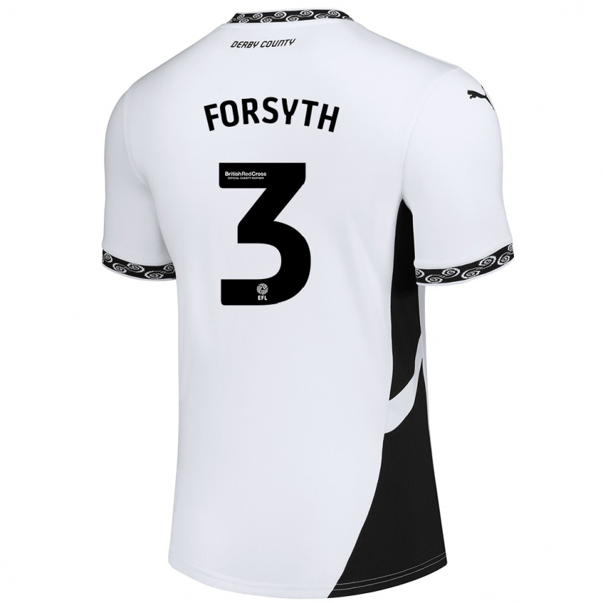 Kids Football Craig Forsyth #3 White Black Home Jersey 2024/25 T-Shirt