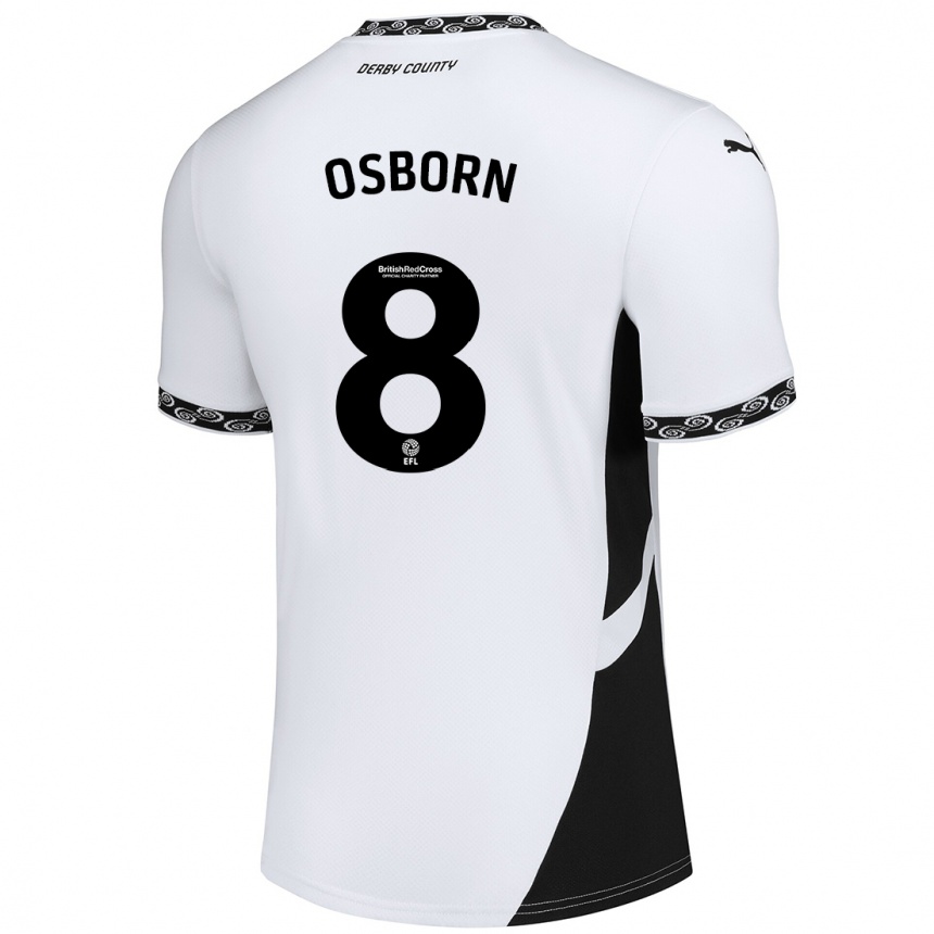 Kids Football Ben Osborn #8 White Black Home Jersey 2024/25 T-Shirt