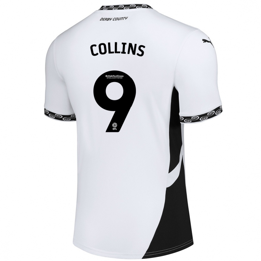 Kids Football James Collins #9 White Black Home Jersey 2024/25 T-Shirt