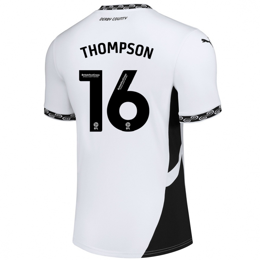 Kids Football Liam Thompson #16 White Black Home Jersey 2024/25 T-Shirt