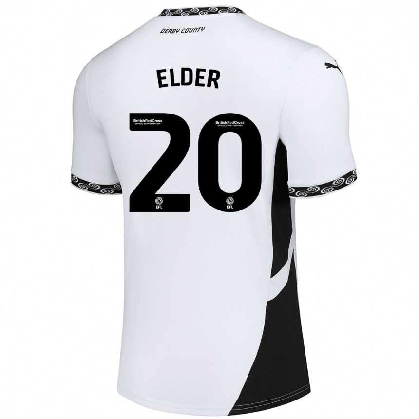 Kids Football Callum Elder #20 White Black Home Jersey 2024/25 T-Shirt