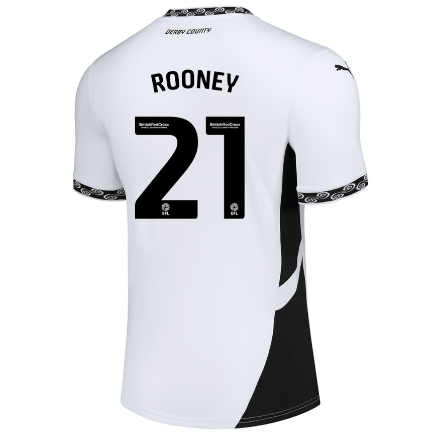 Kids Football Jake Rooney #21 White Black Home Jersey 2024/25 T-Shirt