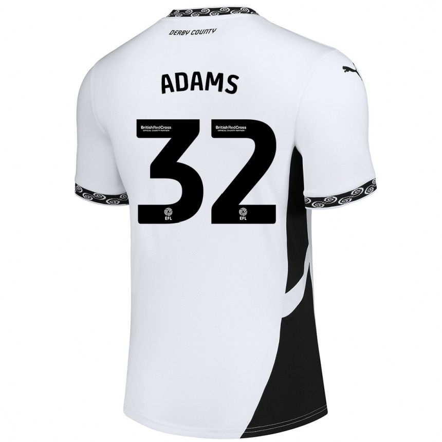 Kids Football Ebou Adams #32 White Black Home Jersey 2024/25 T-Shirt