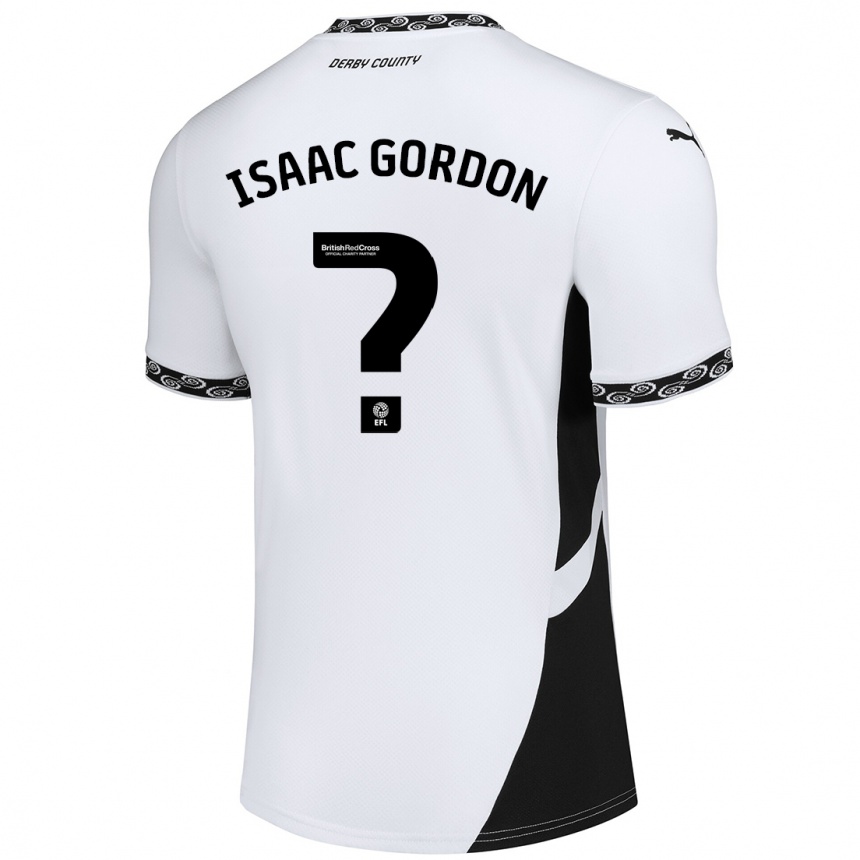 Kids Football Isaac Gordon #0 White Black Home Jersey 2024/25 T-Shirt