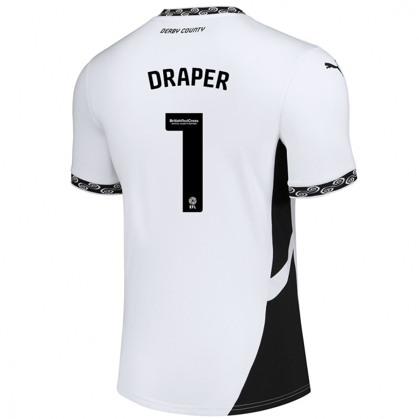 Kids Football Anna Draper #1 White Black Home Jersey 2024/25 T-Shirt