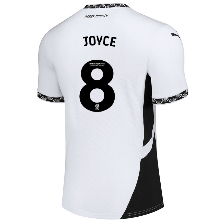 Kids Football Emily Joyce #8 White Black Home Jersey 2024/25 T-Shirt