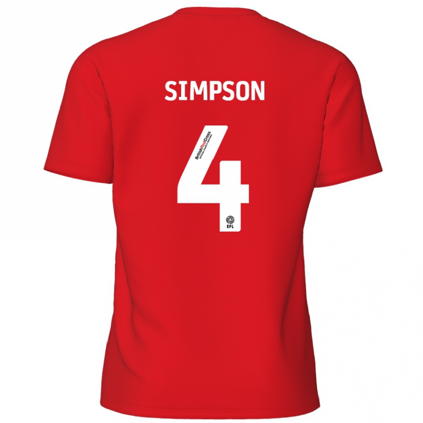 Kids Football Jack Simpson #4 Red Home Jersey 2024/25 T-Shirt