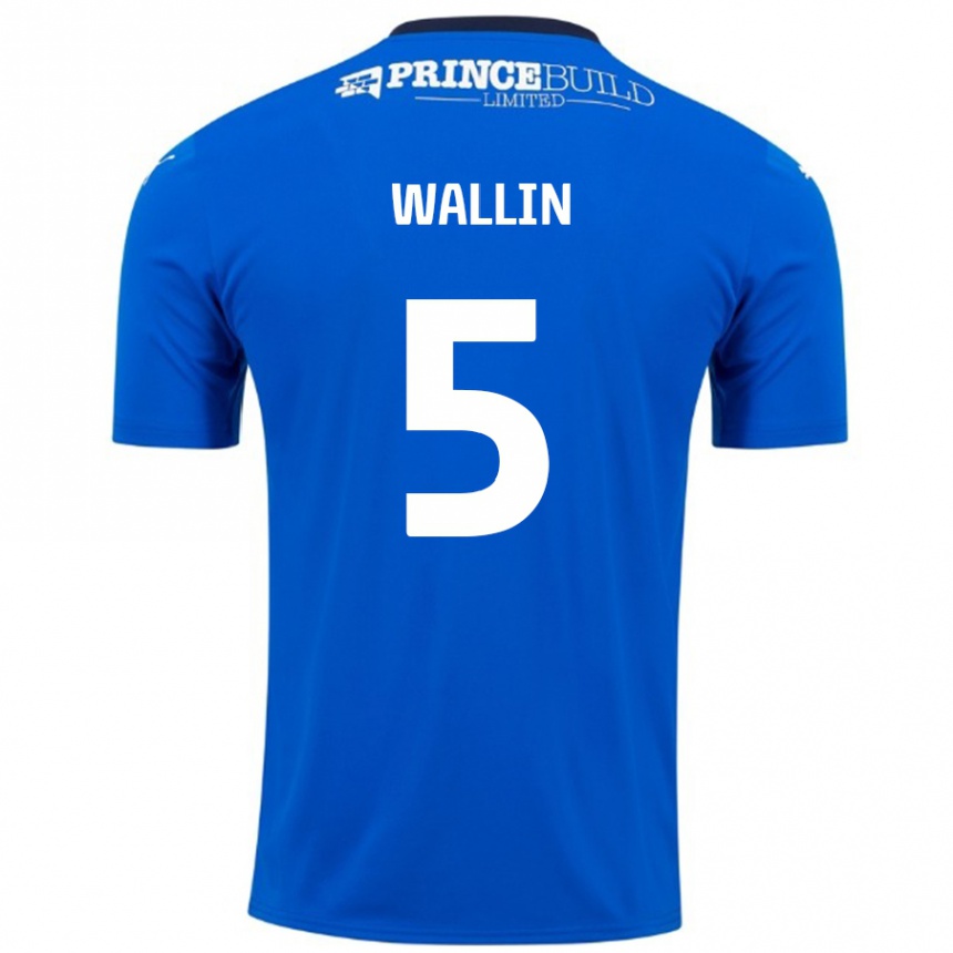 Kids Football Oscar Wallin #5 Blue White Home Jersey 2024/25 T-Shirt