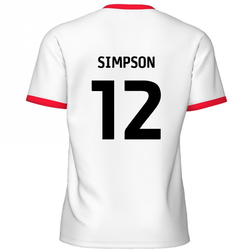 Kids Football Tyreece Simpson #12 White Red Home Jersey 2024/25 T-Shirt