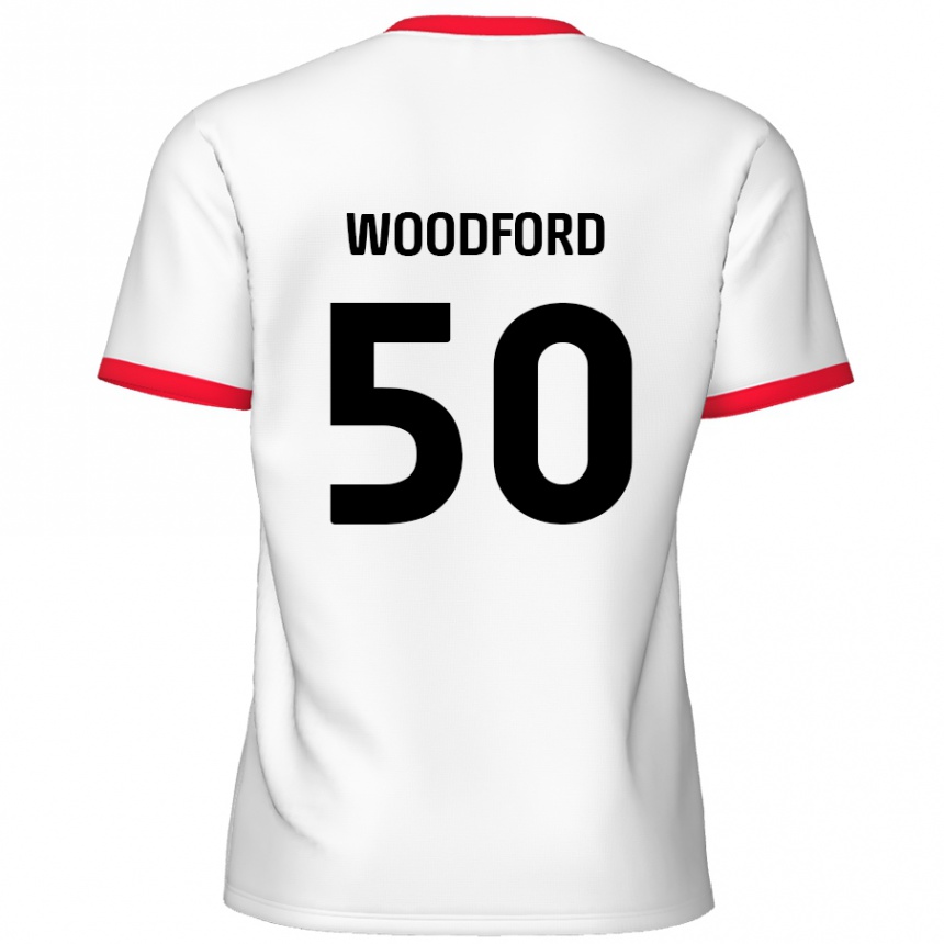 Kids Football Max Woodford #50 White Red Home Jersey 2024/25 T-Shirt