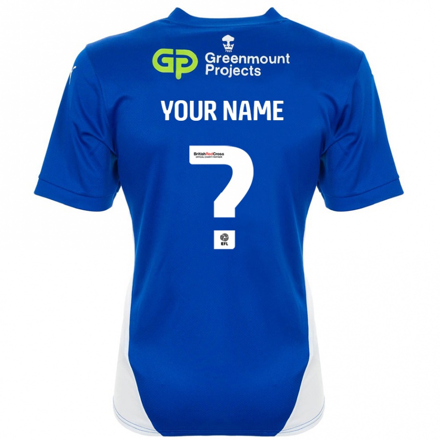 Kids Football Your Name #0 Blue White Home Jersey 2024/25 T-Shirt