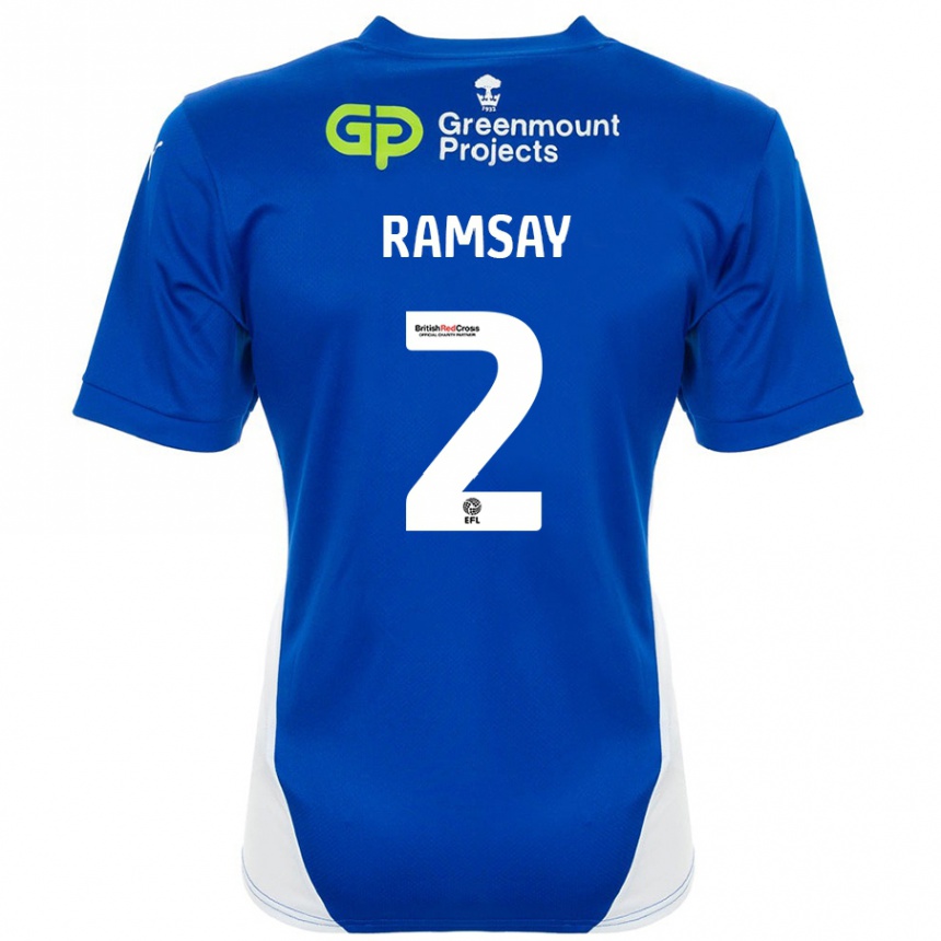 Kids Football Calvin Ramsay #2 Blue White Home Jersey 2024/25 T-Shirt