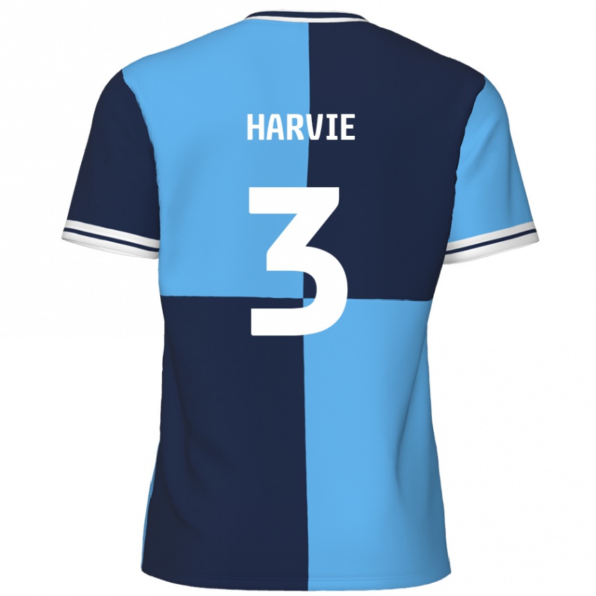 Kids Football Daniel Harvie #3 Sky Blue Dark Blue Home Jersey 2024/25 T-Shirt