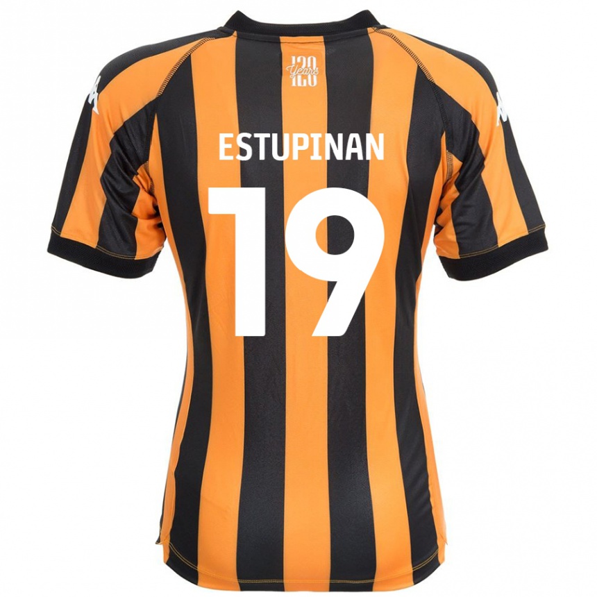 Kids Football Óscar Estupiñán #19 Black Amber Home Jersey 2024/25 T-Shirt