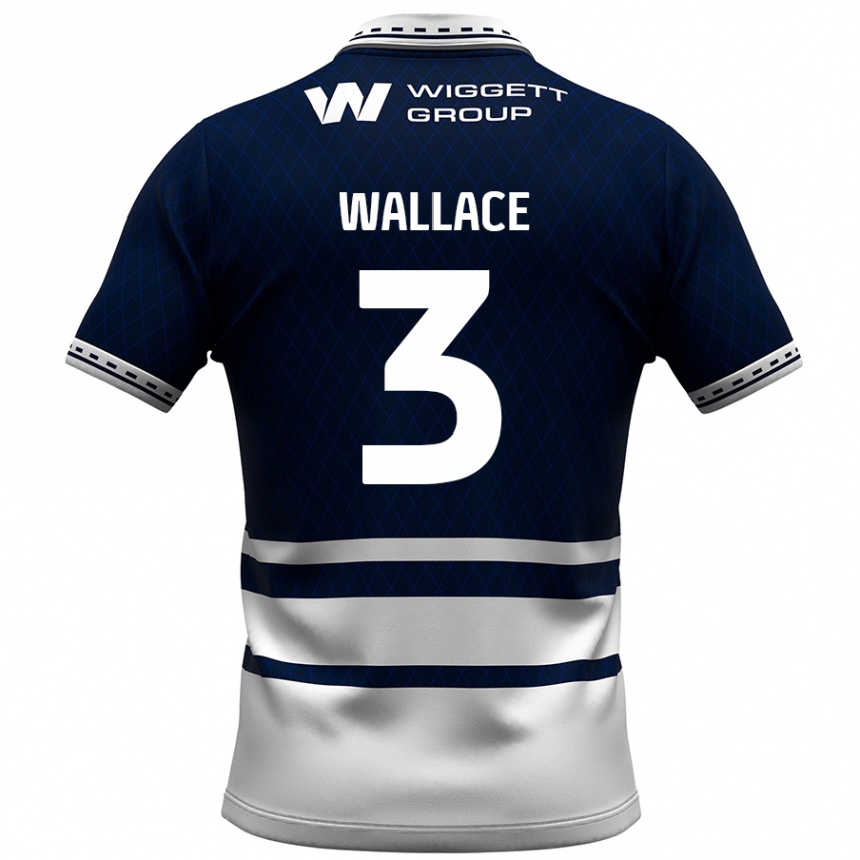 Kids Football Murray Wallace #3 Navy Blue White Home Jersey 2024/25 T-Shirt