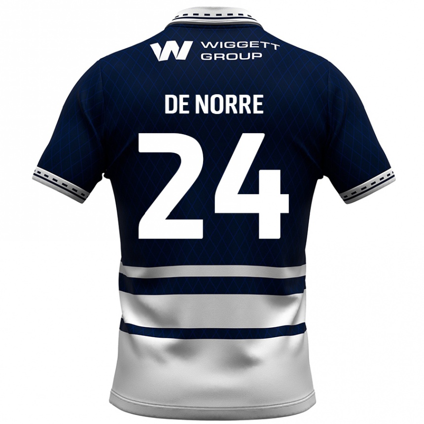 Kids Football Casper De Norre #24 Navy Blue White Home Jersey 2024/25 T-Shirt