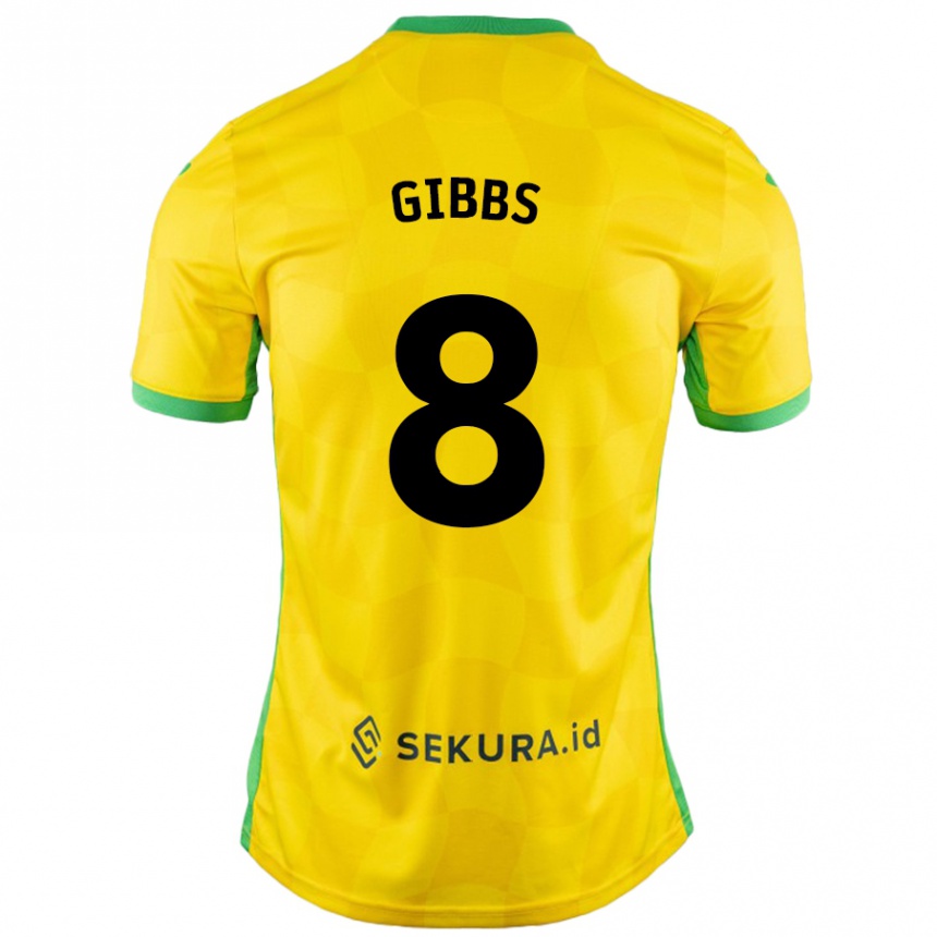 Kids Football Liam Gibbs #8 Yellow Green Home Jersey 2024/25 T-Shirt