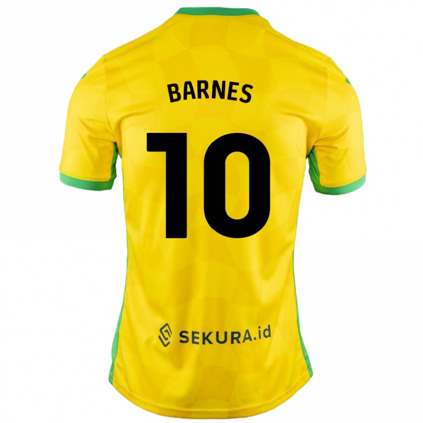 Kids Football Ashley Barnes #10 Yellow Green Home Jersey 2024/25 T-Shirt