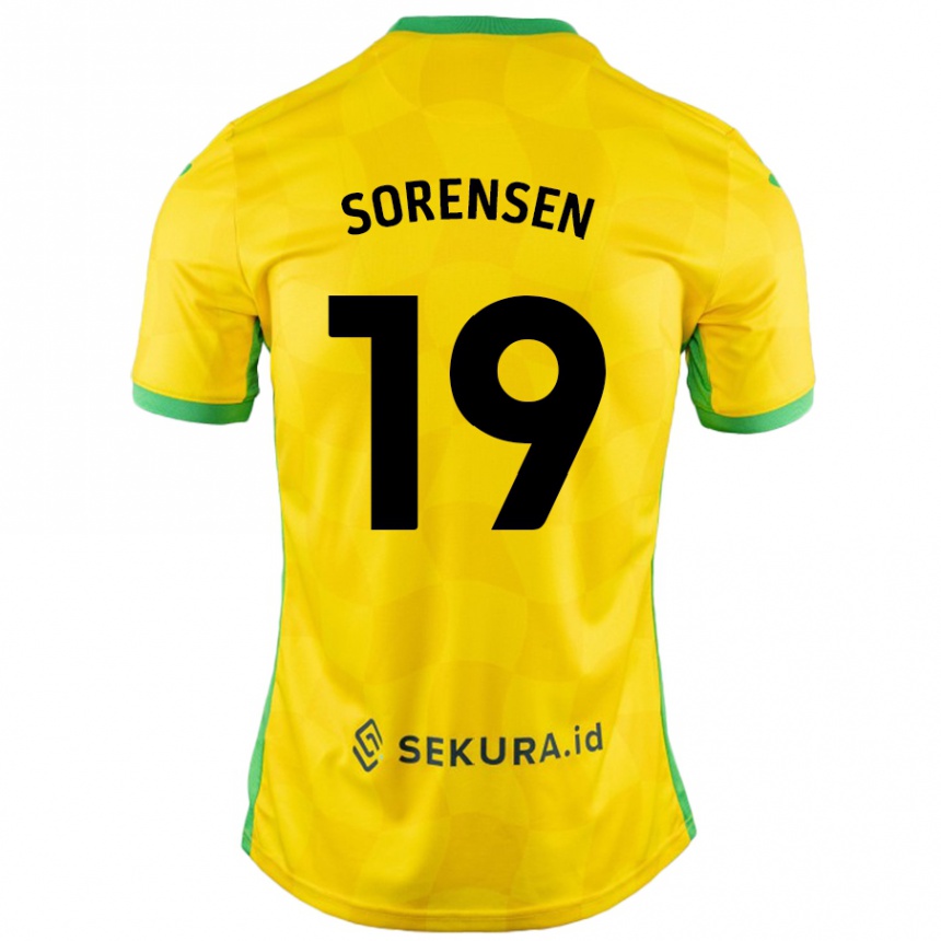 Kids Football Jacob Lungi Sørensen #19 Yellow Green Home Jersey 2024/25 T-Shirt