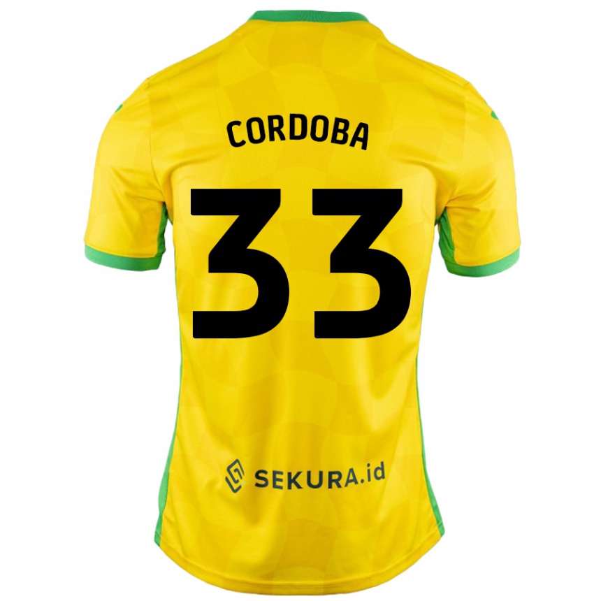 Kids Football José Córdoba #33 Yellow Green Home Jersey 2024/25 T-Shirt