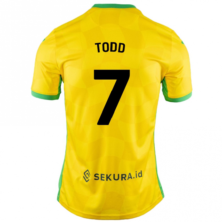 Kids Football Megan Todd #7 Yellow Green Home Jersey 2024/25 T-Shirt