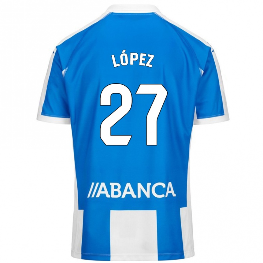 Kids Football Rubén López #27 Blue White Home Jersey 2024/25 T-Shirt