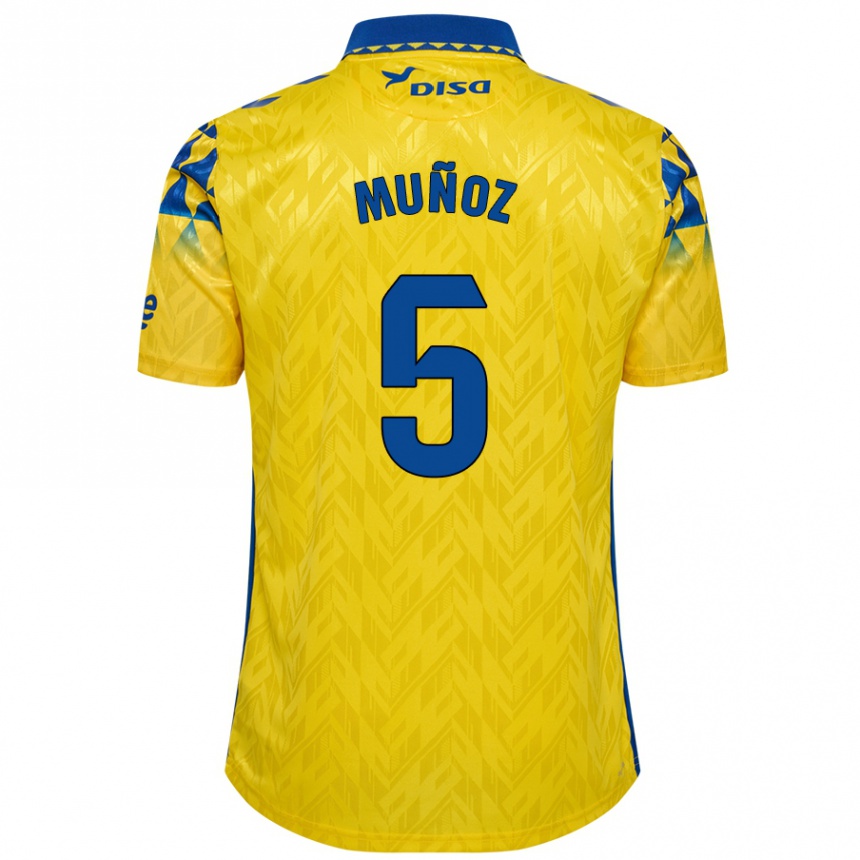 Kids Football Javi Muñoz #5 Yellow Blue Home Jersey 2024/25 T-Shirt