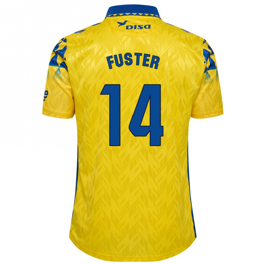 Kids Football Manu Fuster #14 Yellow Blue Home Jersey 2024/25 T-Shirt