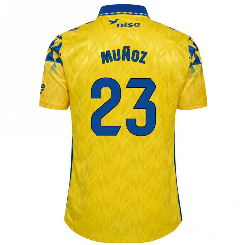 Kids Football Álex Muñoz #23 Yellow Blue Home Jersey 2024/25 T-Shirt