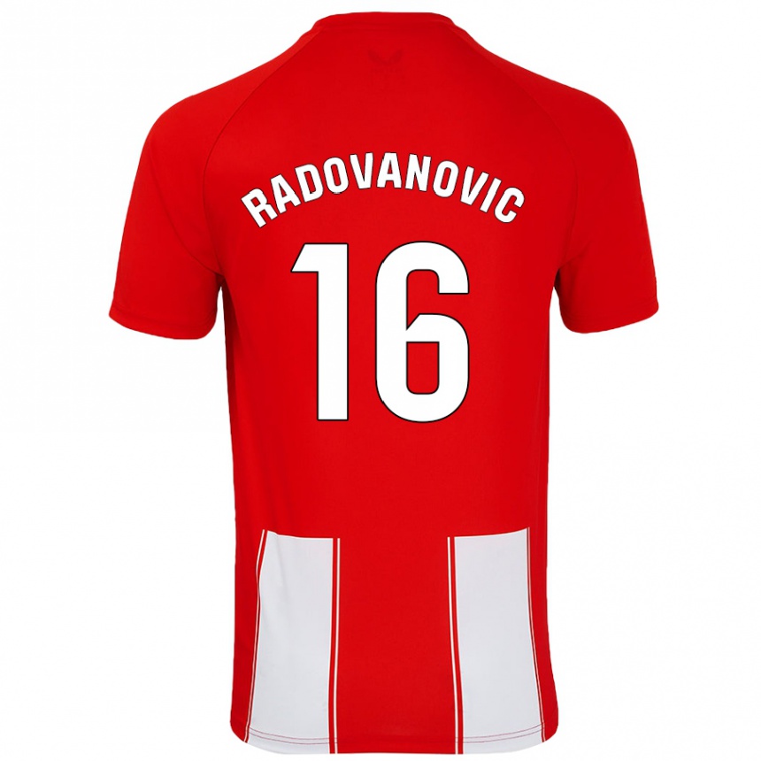 Kids Football Aleksandar Radovanovic #16 Red White Home Jersey 2024/25 T-Shirt