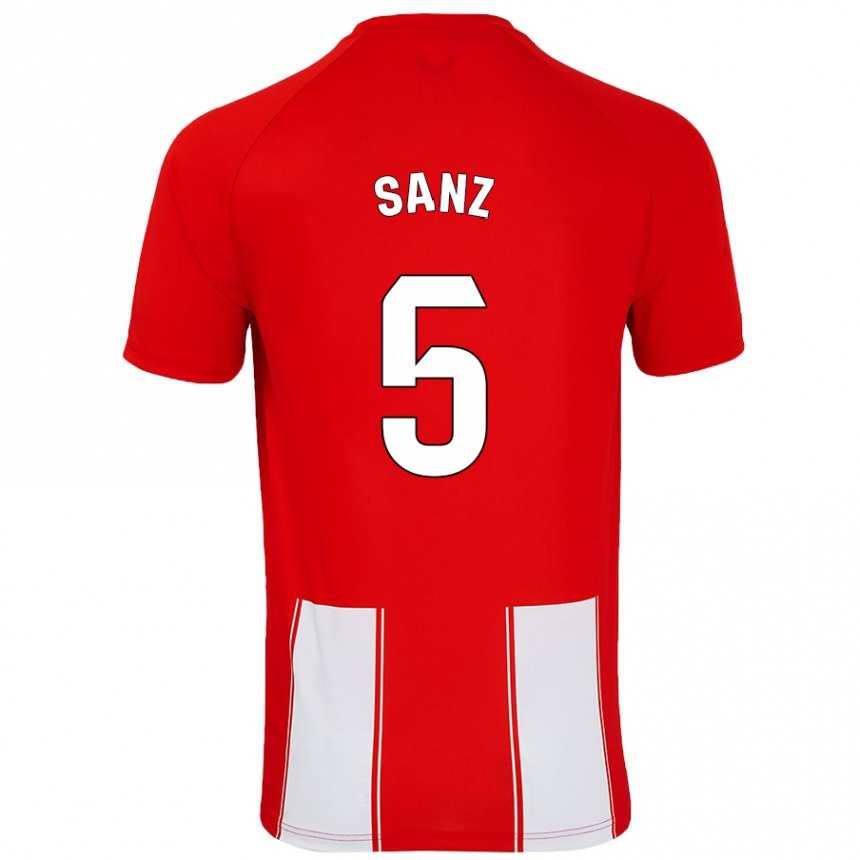 Kids Football Paco Sanz #5 Red White Home Jersey 2024/25 T-Shirt