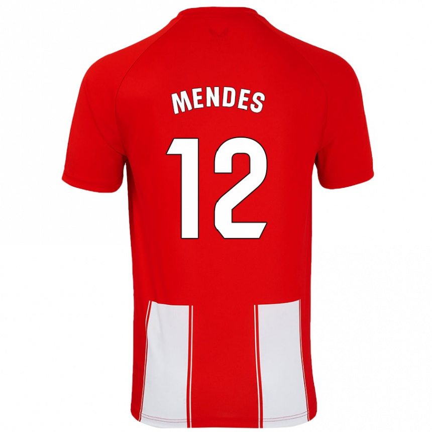 Kids Football Alex Mendes #12 Red White Home Jersey 2024/25 T-Shirt