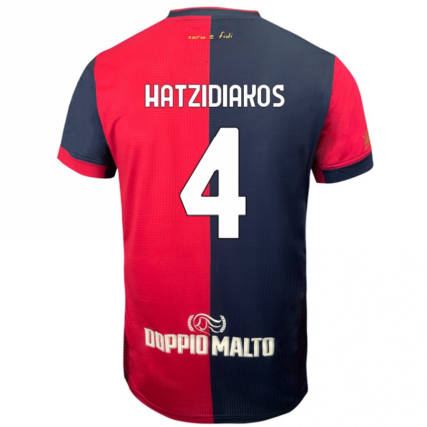 Kids Football Pantelis Hatzidiakos #4 Red Darker Blue Home Jersey 2024/25 T-Shirt