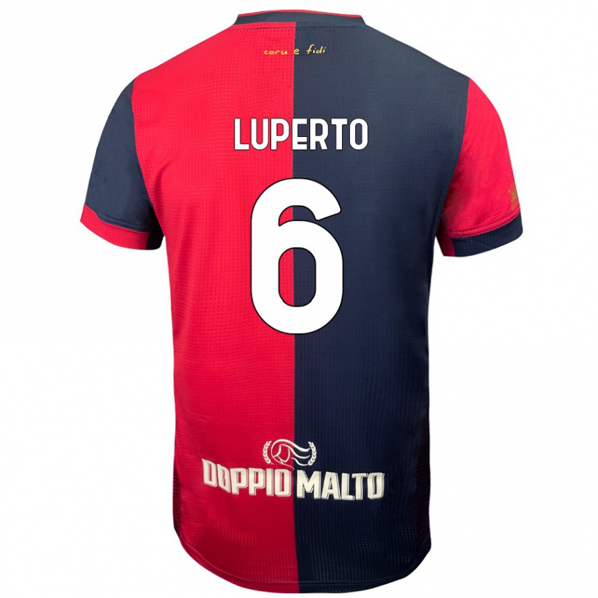 Kids Football Sebastiano Luperto #6 Red Darker Blue Home Jersey 2024/25 T-Shirt