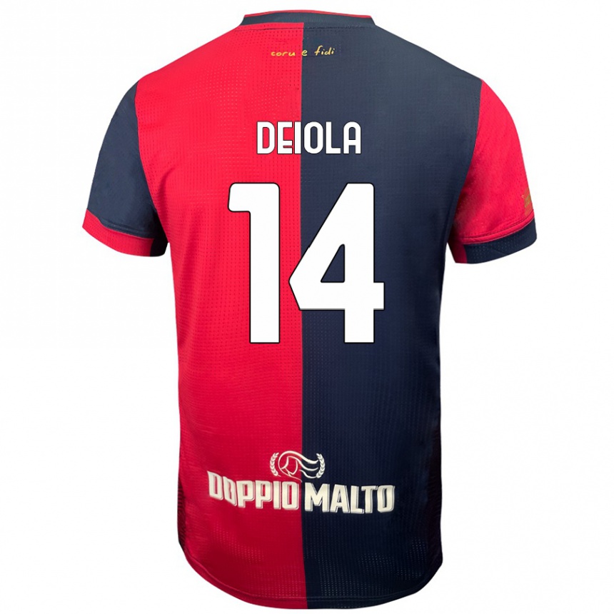 Kids Football Alessandro Deiola #14 Red Darker Blue Home Jersey 2024/25 T-Shirt