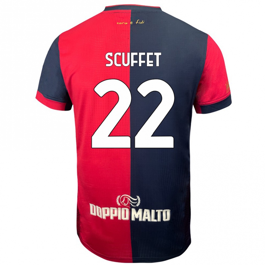 Kids Football Simone Scuffet #22 Red Darker Blue Home Jersey 2024/25 T-Shirt