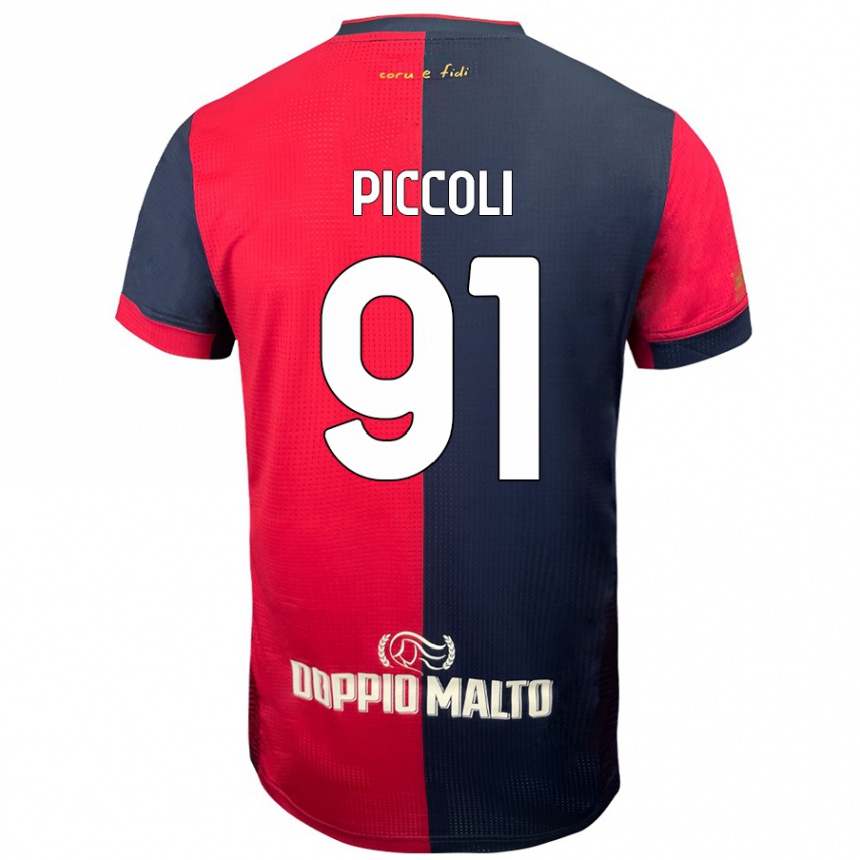 Kids Football Roberto Piccoli #91 Red Darker Blue Home Jersey 2024/25 T-Shirt