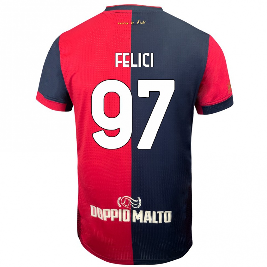 Kids Football Mattia Felici #97 Red Darker Blue Home Jersey 2024/25 T-Shirt