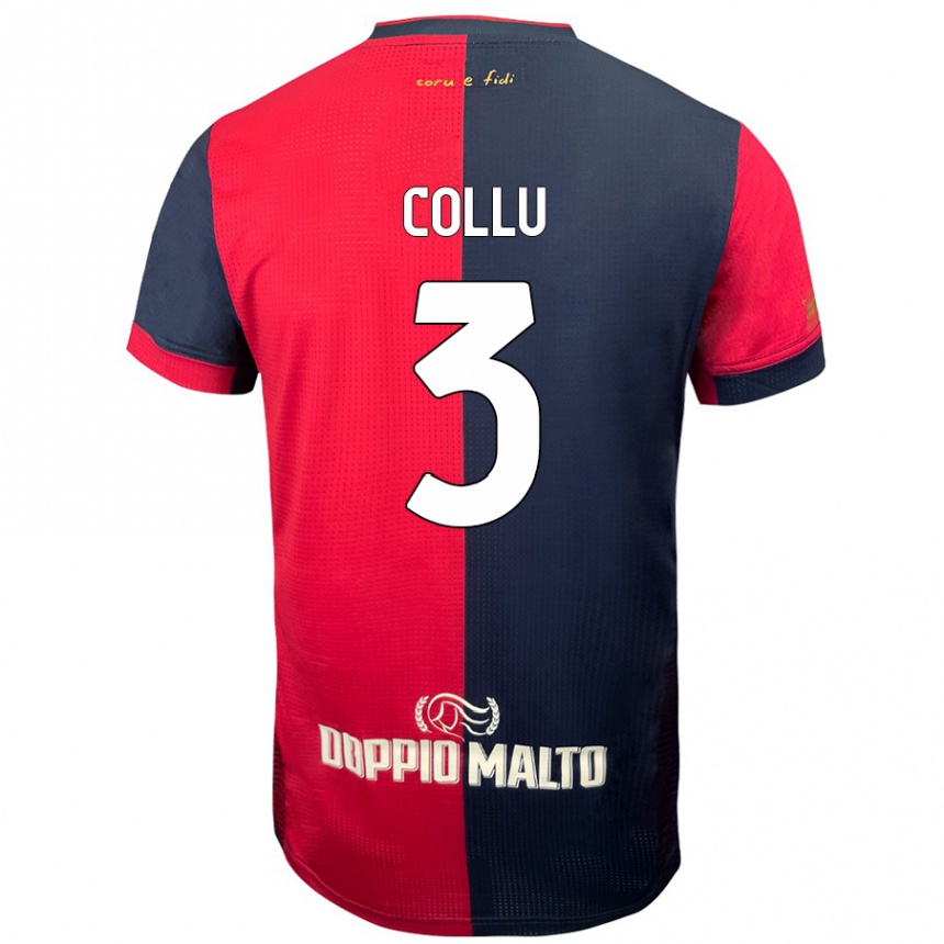 Kids Football Davide Collu #3 Red Darker Blue Home Jersey 2024/25 T-Shirt