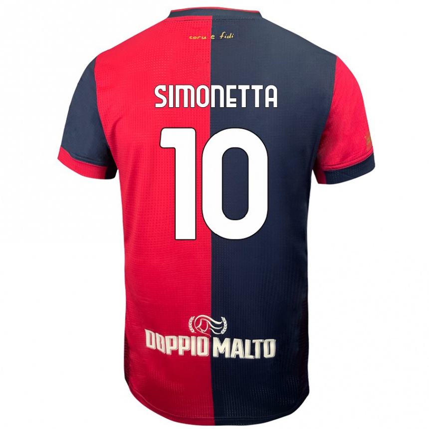 Kids Football Jacopo Simonetta #10 Red Darker Blue Home Jersey 2024/25 T-Shirt