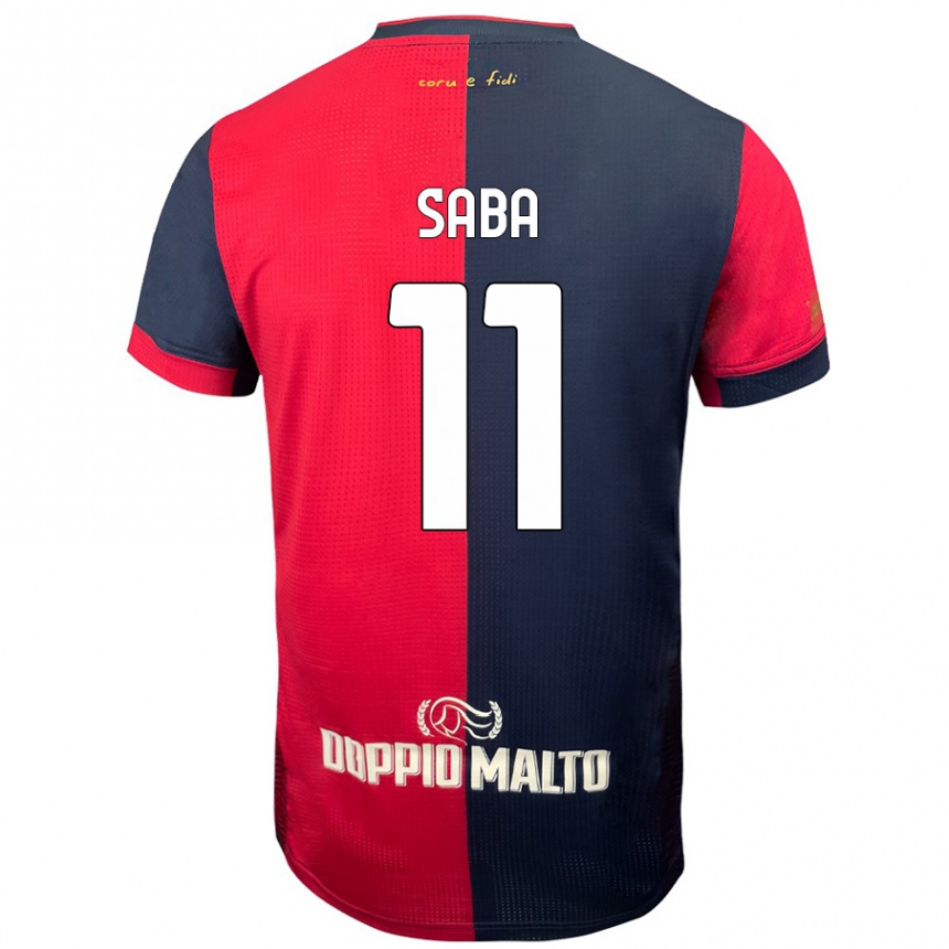 Kids Football Alessio Saba #11 Red Darker Blue Home Jersey 2024/25 T-Shirt